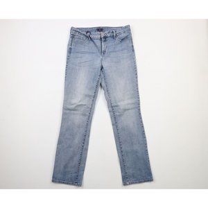 NYDJ Womens Size 12 Faded Lift Tuck Straight Leg Stretch Denim Jeans Pants Blue